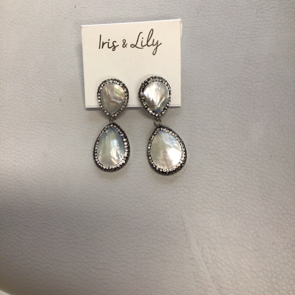 Mother Of Pearl Double Teardrop Dangle Earrings With Crystal Halo
